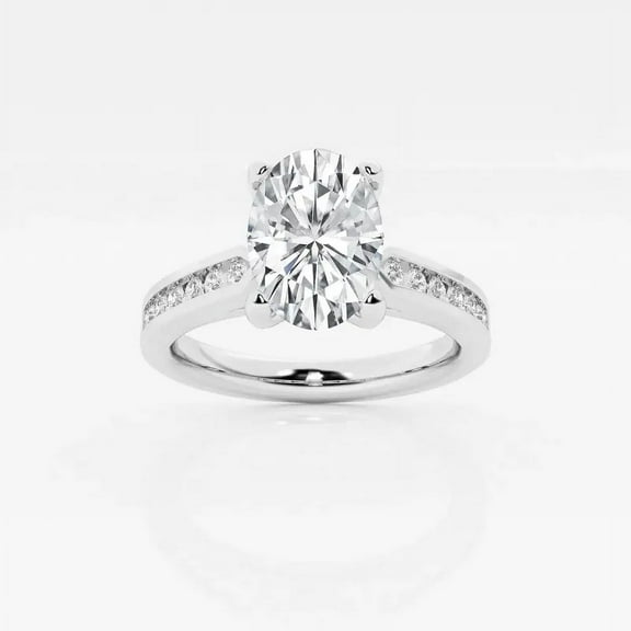 Earth Jewel One-of-a-Kind 2 Ct Oval Cut Lab-Grown Simulated Diamond Engagement Ring - Channel Set Anniversary Band - 14K White Gold Plated - Great for Special Events and Gifting for Women
