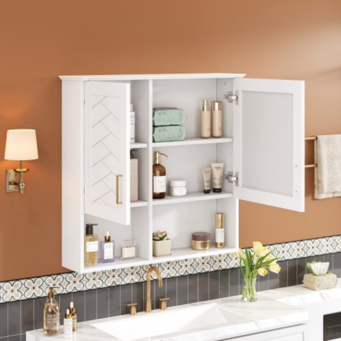 30" Wall Mounted Medicine Cabinet with Mirror, Bathroom Storage Cabinet with Adjustable Shelves, Soft Close Doors, Modern Mirror Cabinet for Bathroom Vanity, White