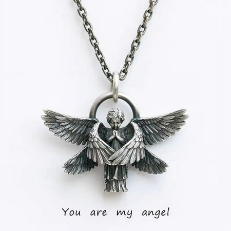 S925 silver plated seraph pendant necklace angel wings amulet for male and female couples personalized creative anniversary gift