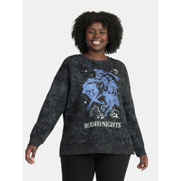 Terra & Sky Women's Plus Size Rodeo Nights Graphic Sweatshirt with Long Sleeves, Sizes 0X-5X