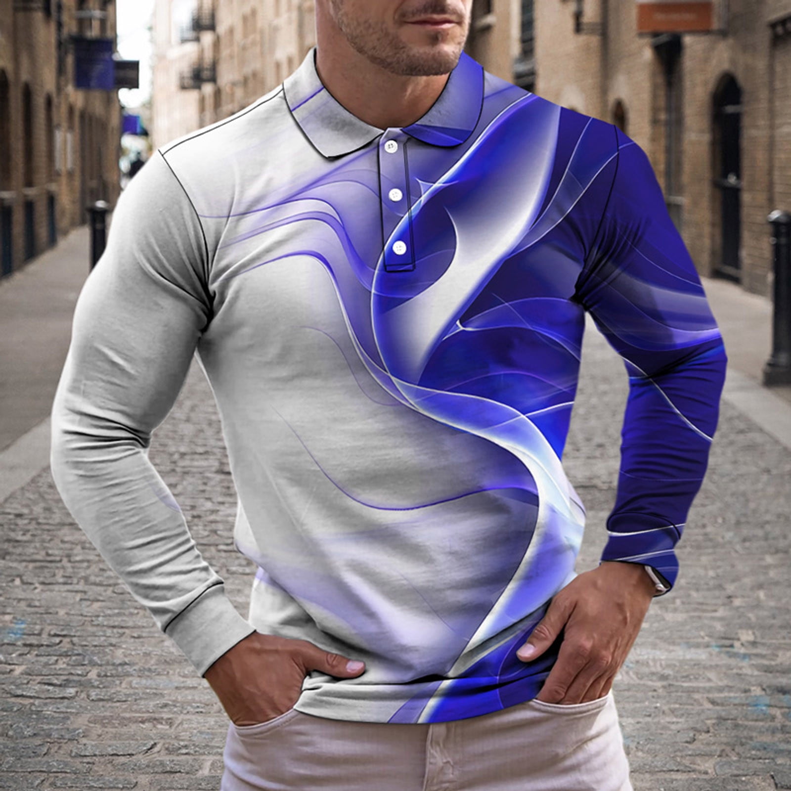 jsaierl Polo Shirts Men Long Sleeve Regular Fit Tops Graphic