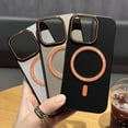 thumbnail image 2 of For iPhone 16 Pro Max Magnetic Clashing Colors Phone Case,Compatible with Mag-Safe,Leather Edging Anti-crash Designing,Metal Button,Shockproof Rugged Ultra Slim Phone Case Cover,Gold, 2 of 7