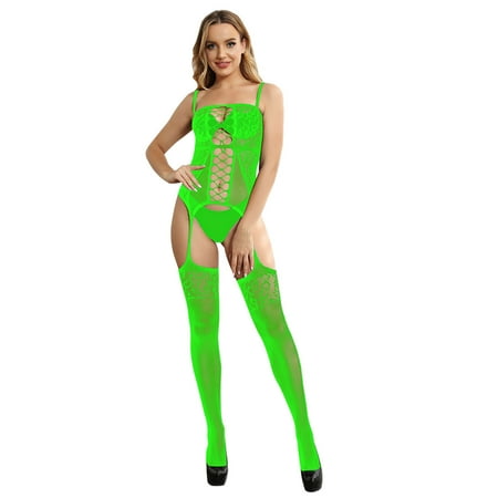 

B91xZ Womens Pajama Sets Nightmare Before Christmas GiftsWomen Sexy Lingerie Bodystocking Underwear Nightwear Chemises Bodysuits Peignoir Nightgown Negligee Green One Size