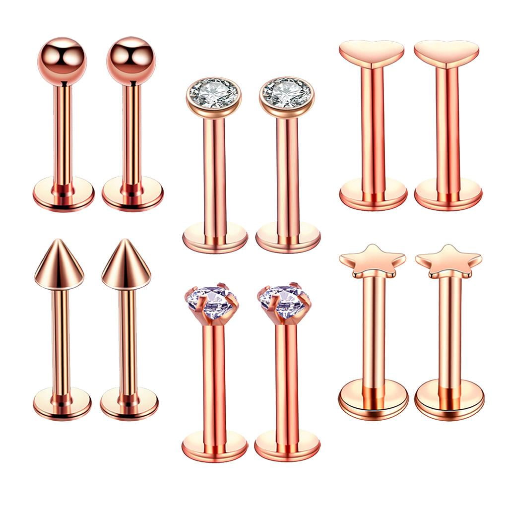 【sina】Picollet K18 Gold 16G Labret 16G Steel Labret Lip Rings Stud Piercing Jewelry Golden