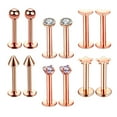 thumbnail image 5 of EHJRE 12 Pieces 16G Stainless Steel Lip Ears Labret Barbell Ear Studs CZ Encrusted Rose Gold, 5 of 6