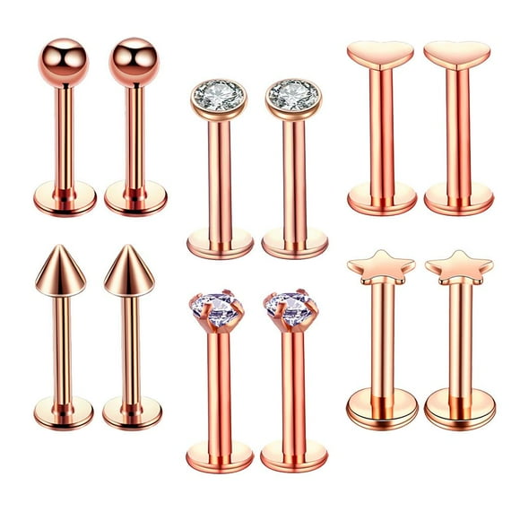 Wisewang 16G Steel Lip Bar Labret Lip Rings Stud Gold Rose Piercing Jewelry Tragus