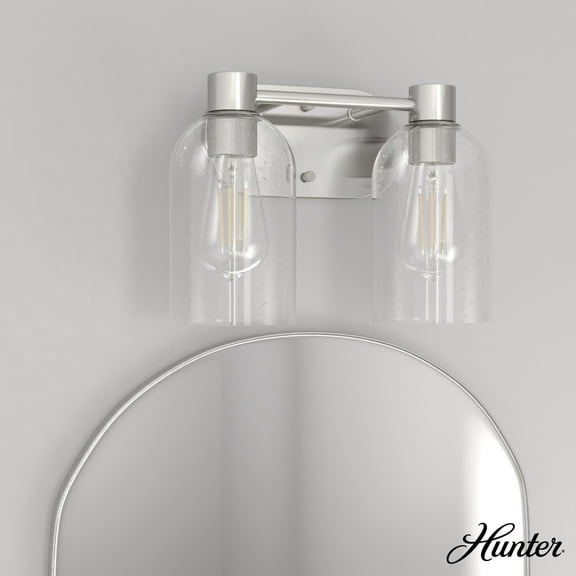 Hunter - Lochemeade 2-light Brushed Nickel, Small Vanity Light, Dimmable, for Bedrooms, Dining, Living Rooms - 19778