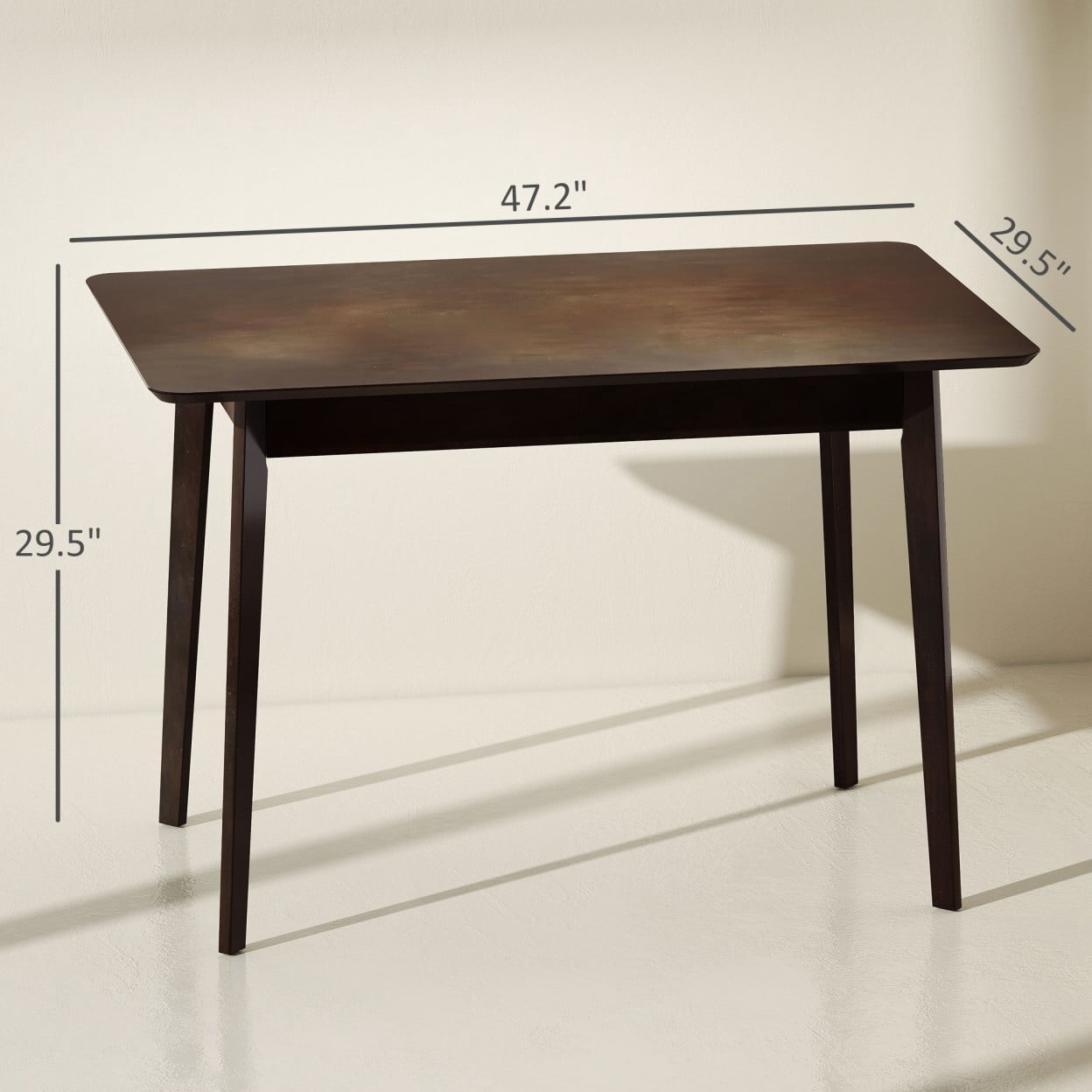 Mid Century Modern Dining Table, 47.2" Rectangular Kitchen Table with Rubber Wood Frame, 4 Person Dining Room Table for Home, Work, Crafts, Dark Mahogany