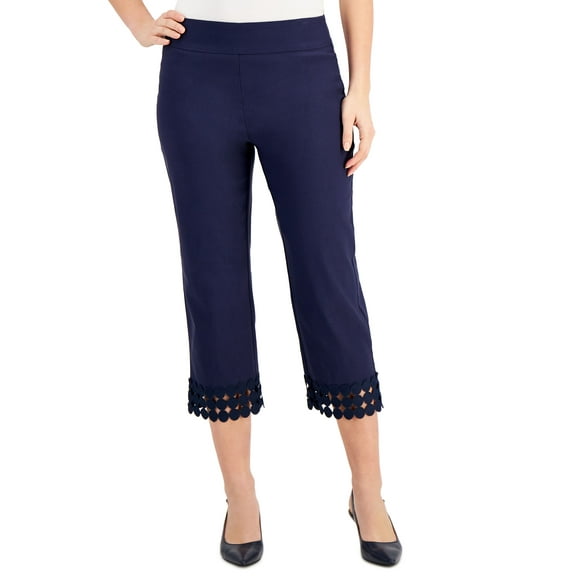 JM Collection Womens Crochet Hem Capri Pants Intrepid Blue S