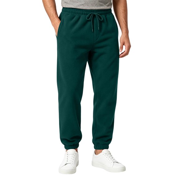 Resicozy Mens Jogger Sweatpants Wide Leg Cuffed Straight Pant Drawstring Elastic Waist Fleece Athletic Sweatpants with Pockets Dark Green M