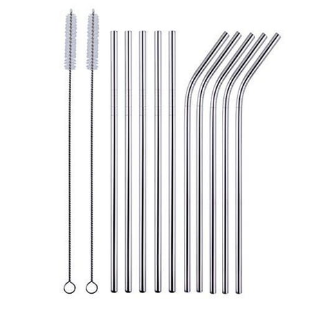 Reusable Stainless Steel Metal Straws -(10 Pack) with Cleaning Brushes – Gray Aluminum Color 8.5 Inch Tumblers of 20 oz, 24 oz, 30 oz Dishwasher Safe Long Staws Fits Yeti, Tervis, Rtic,
