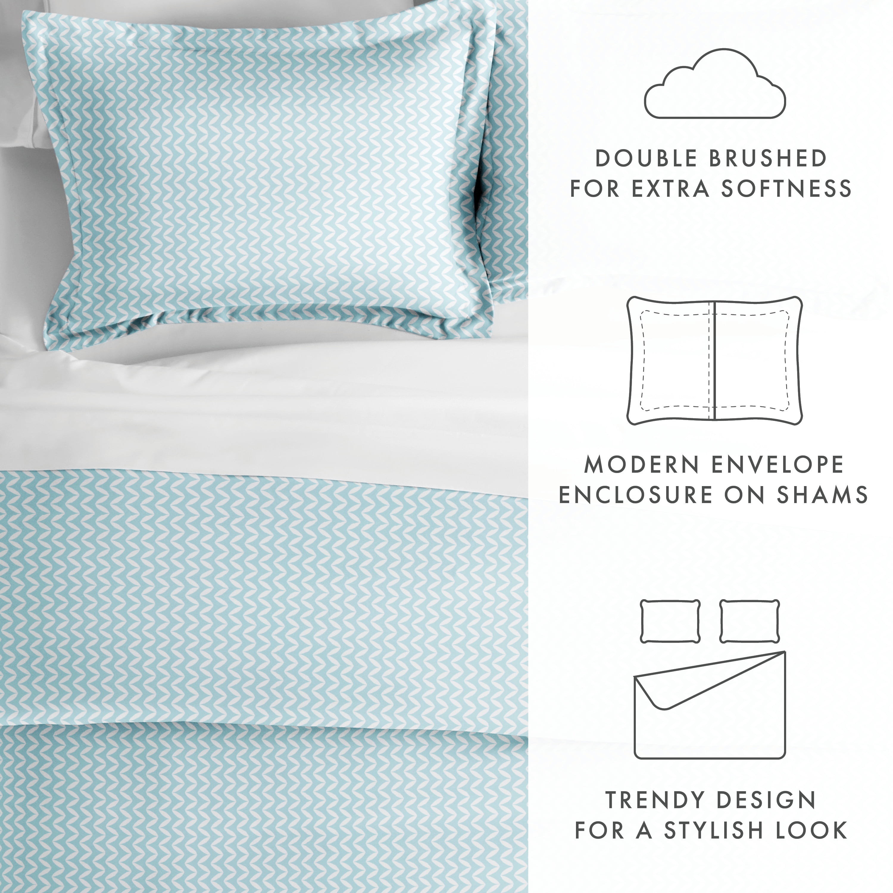 Noble Linens Light Blue Puffed Chevron Print Duvet Set 3-Piece Duvet Cover Set, King/Cal King