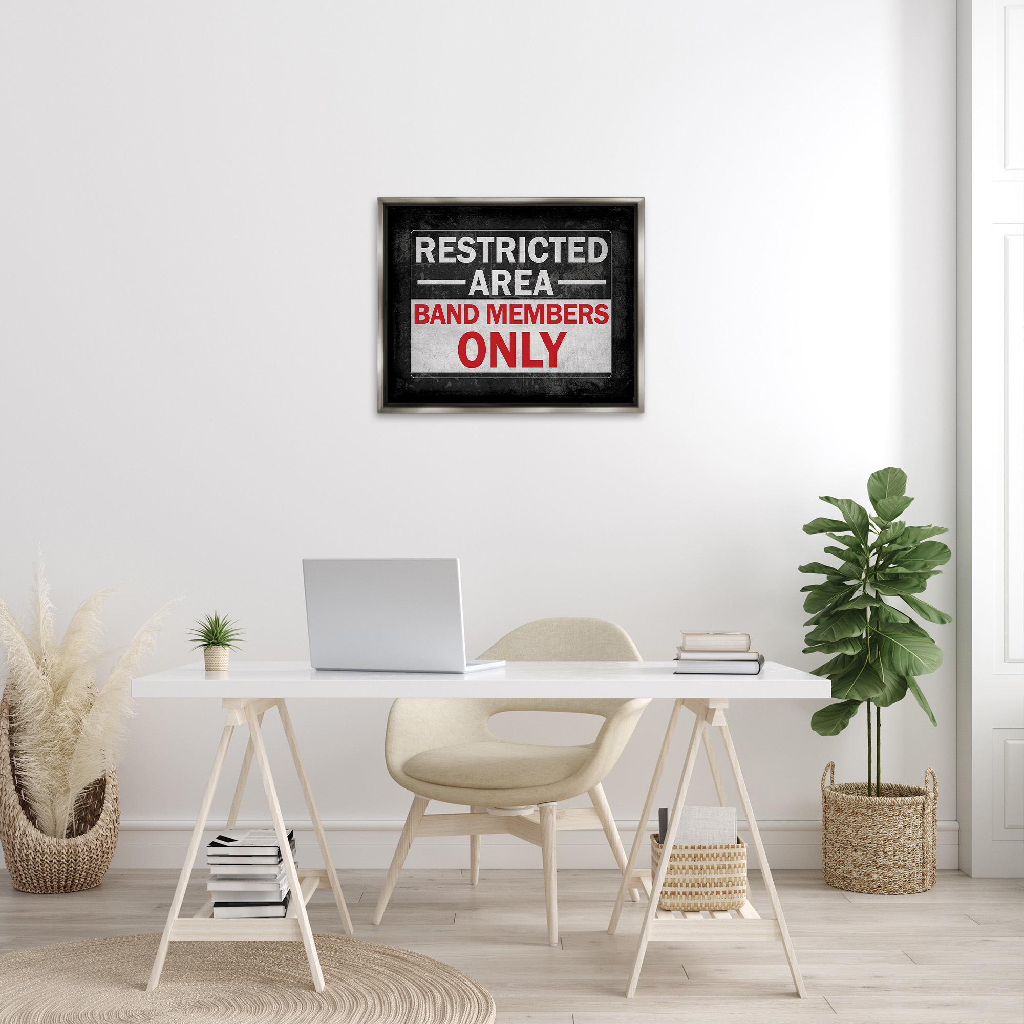 Stupell Industries Band Members Only Typography Painting Gray Floater Framed Canvas Art Print Wall Art, 31 x 25