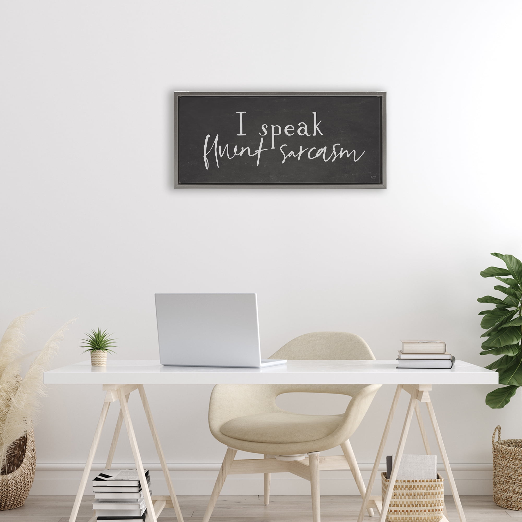 Stupell Industries Fluent Sarcasm Sassy Quote Gray Framed Floater Canvas Wall Art, design by Lux + Me Designs
