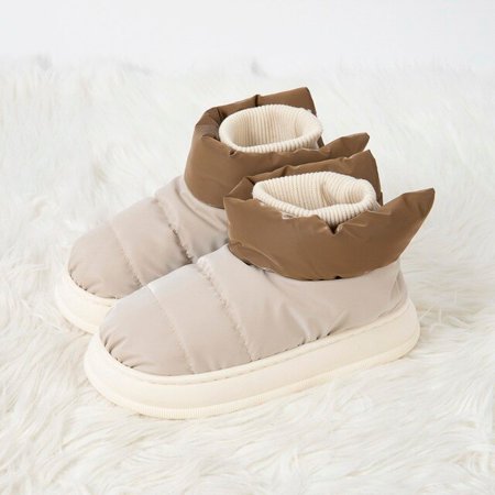

CoCopeanut 2022 Men Winter Waterproof Down Shoes Plus Size 45 Warm Plush Flat Snow Boots Female Male Indoor Non-Slip Couple Cotton Shoes