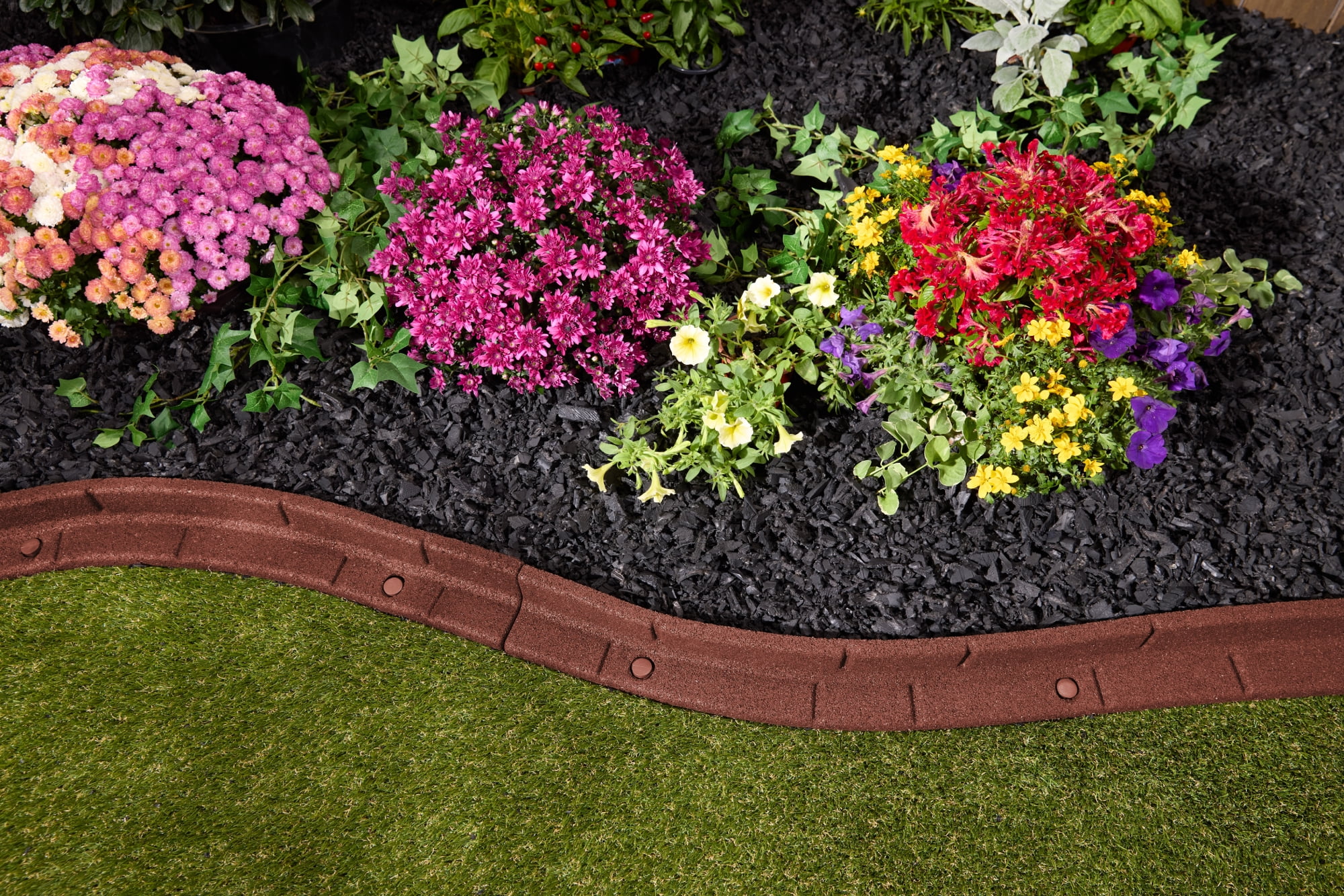 GroundSmart Roman Brick Landscape Edging, 4' Red Rubber Garden Edging Border, 6 pack