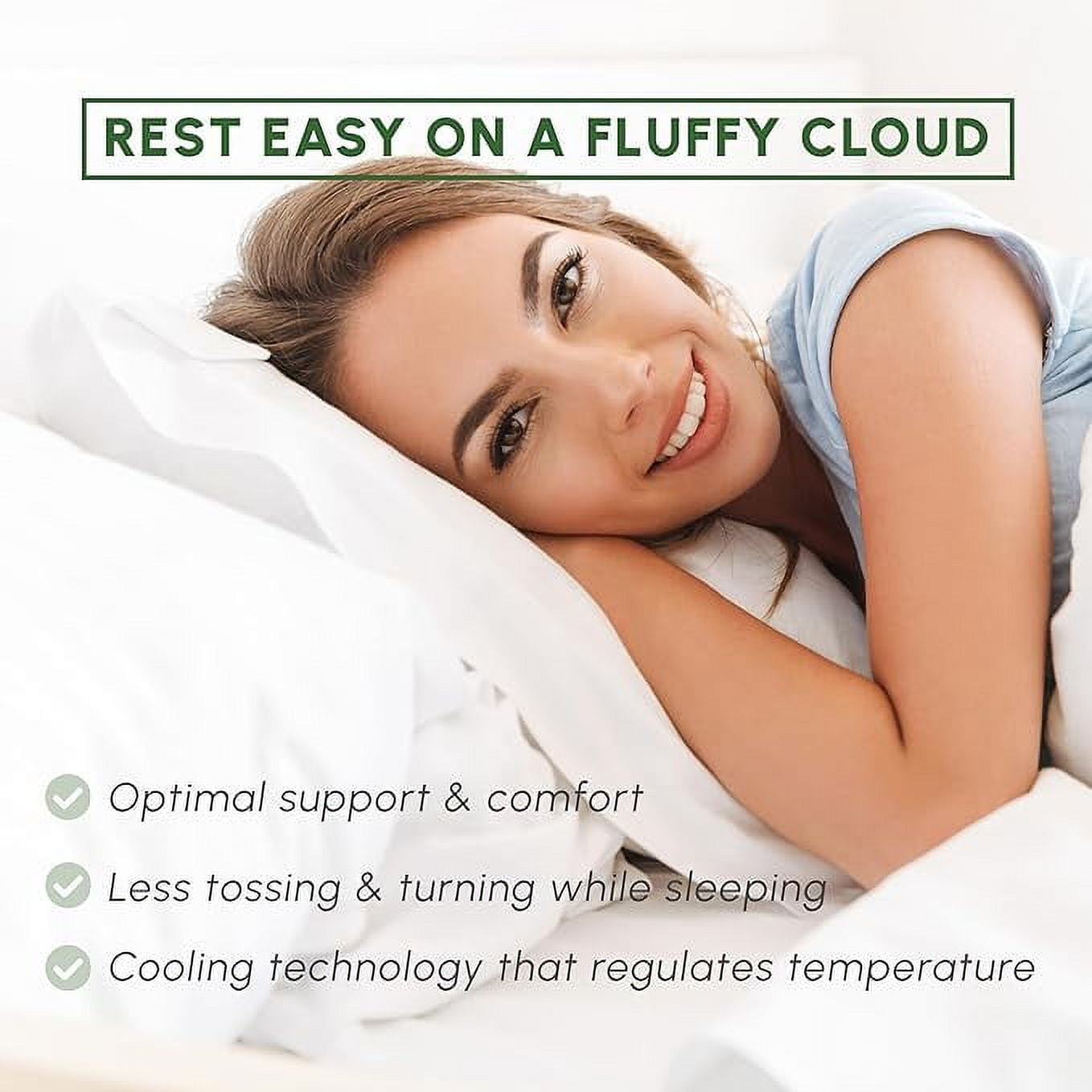 Set of 2 Cooling Gel-Infused Bed Pillows - Medium Firm Support for All Sleep Positions, 100% Cotton Cover, Standard/Queen, White