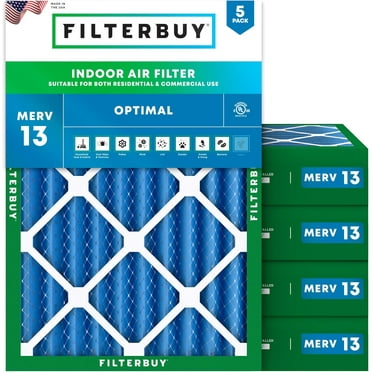 Filterbuy 17x22x4 MERV 13 Health Defense, Pleated HVAC AC Furnace Air Filters (5-Pack)