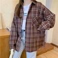 thumbnail image 4 of ZHaobin Vintage Women Plaid Shirts Autumn Long Sleeve Oversize Button Up Blouses Female Streetwear Loose Casual Shirts Femme Coat (khaki,XL), 4 of 7