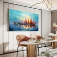 thumbnail image 6 of Large Seascape Handmade Oil Painting on Canvas Abstract Ocean and Sailboats Canvas Art Modern Sunshine and Clouds Painting Wall Art for Living Room Unframed, 6 of 9