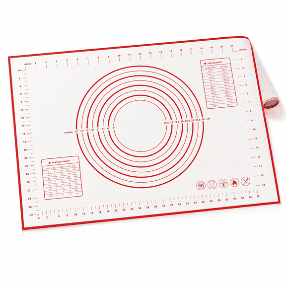 Large Silicone Pastry Mat 100% Non-Slip with Measurement Counter Mat,Dough Rolling Mat,Pie Crust Mat -Red/White 16 x 24 Inches