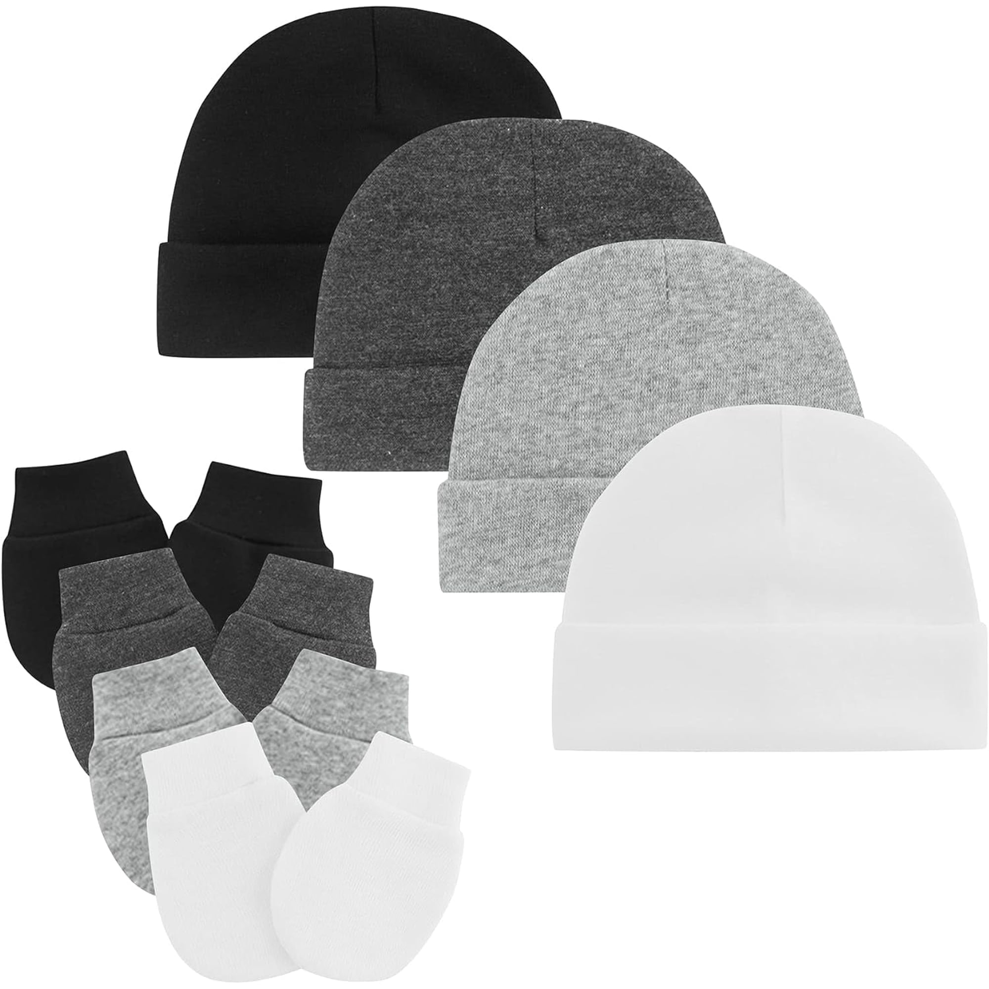 Baby Newborn Hats and Mittens Set 0-6 Months Cotton Beanie Top Knot for Baby Boys Girls Winter