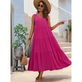thumbnail image 2 of Womens Summer Dresses Sleeveless Maxi Dress V-Neck Casual Flowy Tiered Sundresses Rose Red L, 2 of 5
