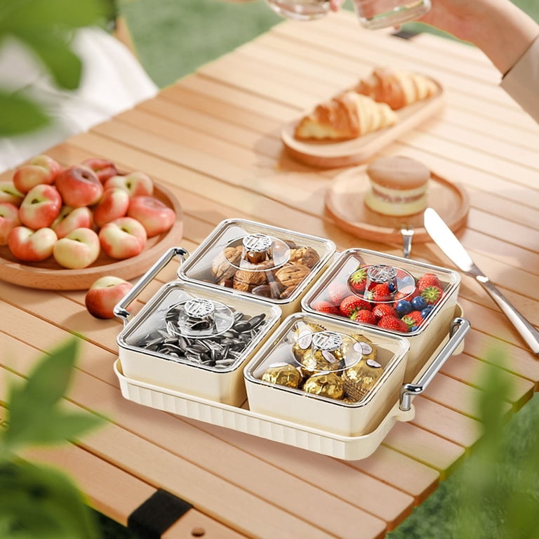 BNNG Divided Serving Platter with Lid Snack Tray, 4 Removable