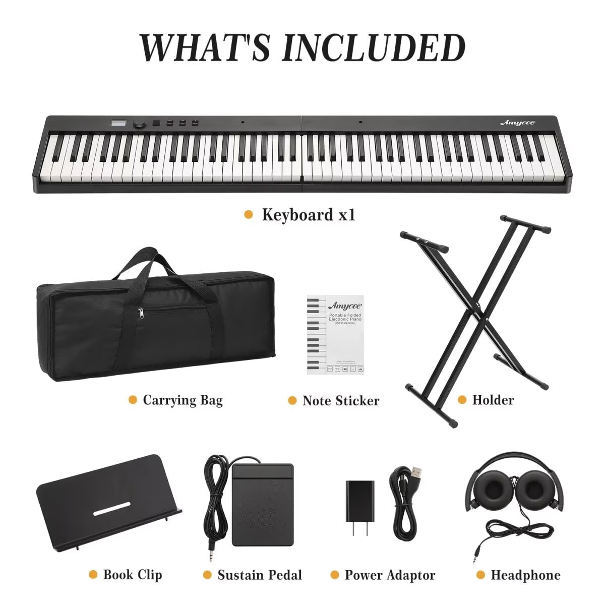 Folding Piano Keyboard, Portable Full Size 88 Keys Keyboards Electric Piano with Stand, Sustain Pedal, Bluetooth for Beginner Kids Adult