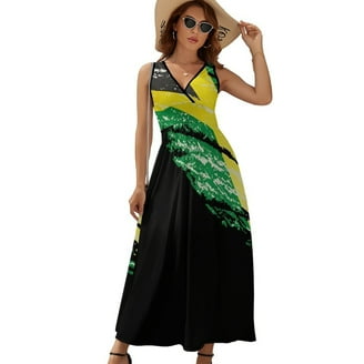 Jamaica Flag Dress Green And Yellow Night Club Maxi Dress Streetwear Boho  Beach Long Dresses Women Sleeveless Oversized Clothes - Walmart.com