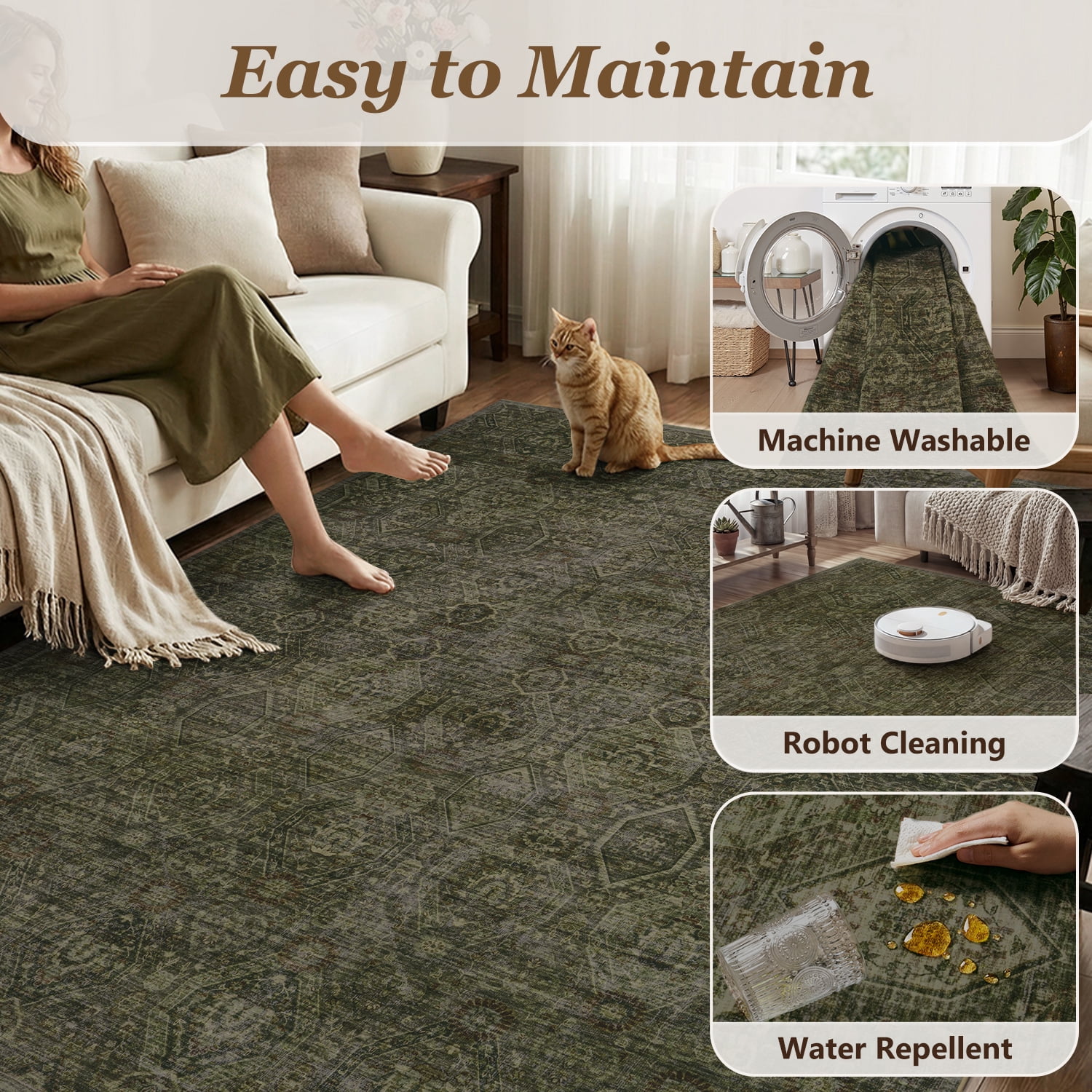 SIXHOME 8'x10' Area Rugs for Living Room Modern Area Rugs Machine Washable Rugs Green
