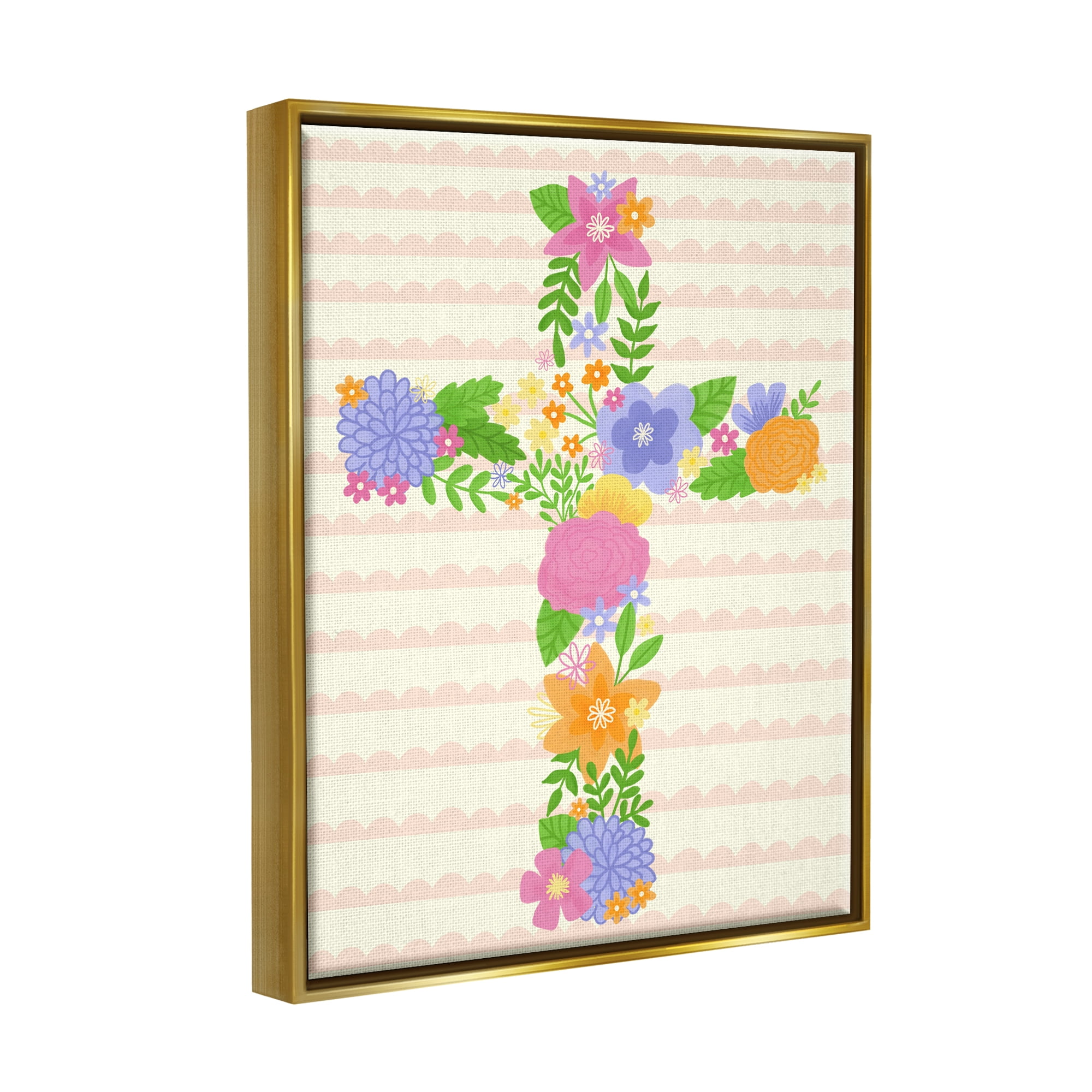 Stupell Industries Floral Cross Religious Symbol Botanical & Floral Painting Gold Floater Framed Art Print Wall Art