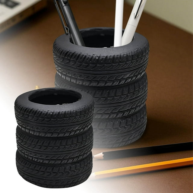 Tire Pen Holder Desk Pencil Holder | Tire Shaped Desk Pen Holder | Pen Organizer For Desk | Makeup Brush Holder | Pen Pencil Holder Decorative Pencil Storage Organizer