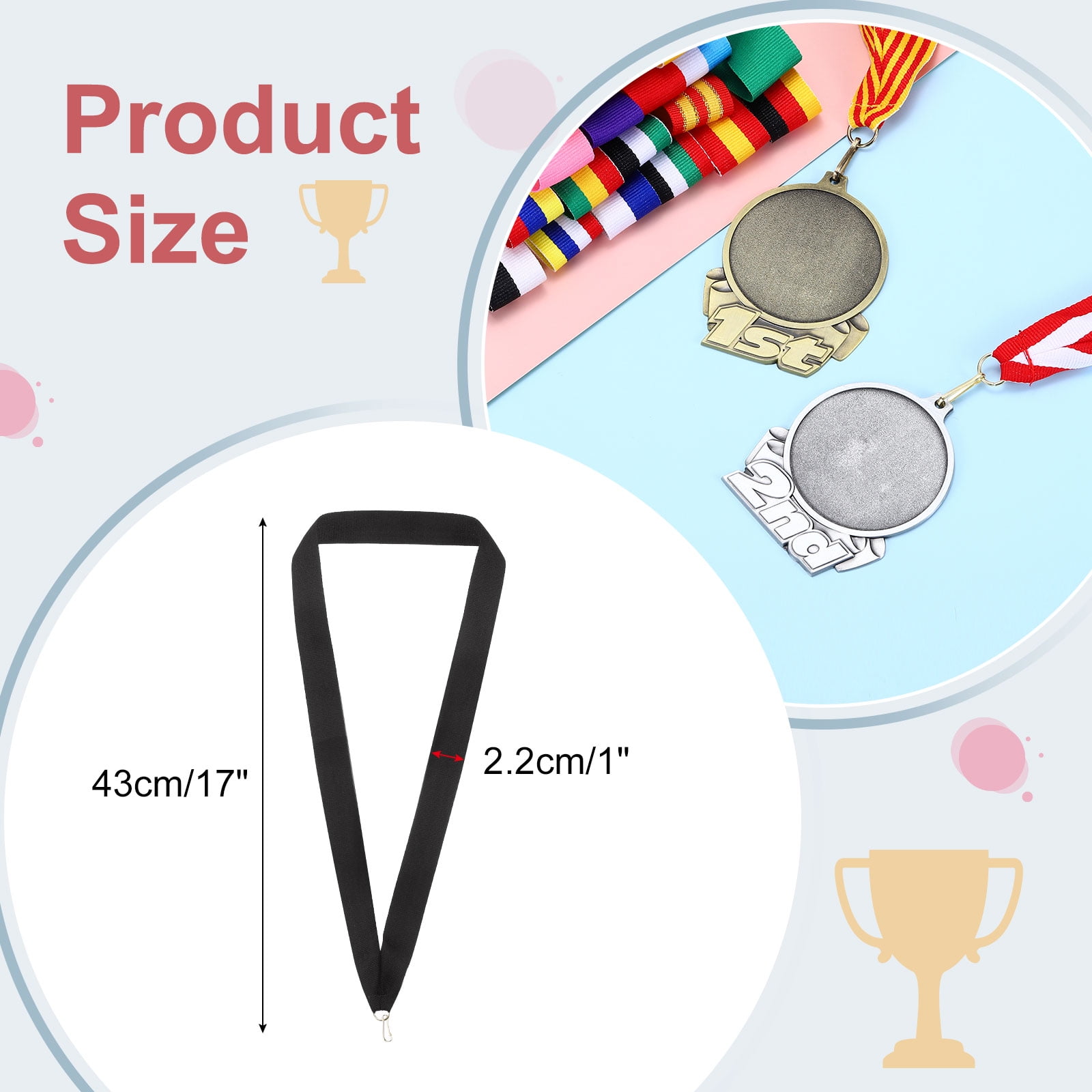 Uxcell 50Pcs Award Neck Ribbons with Snap Clip Medal Lanyards Black