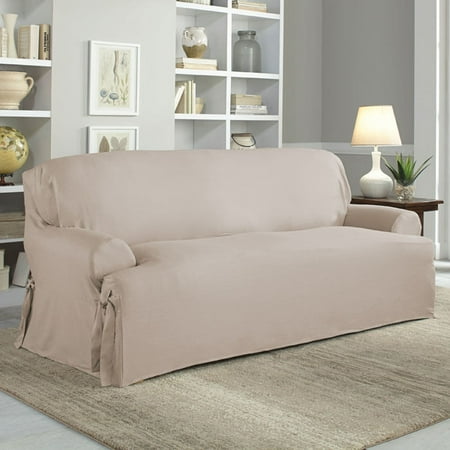 Khaki Relaxed Fit Duck Furniture Sofa Slipcover - Serta