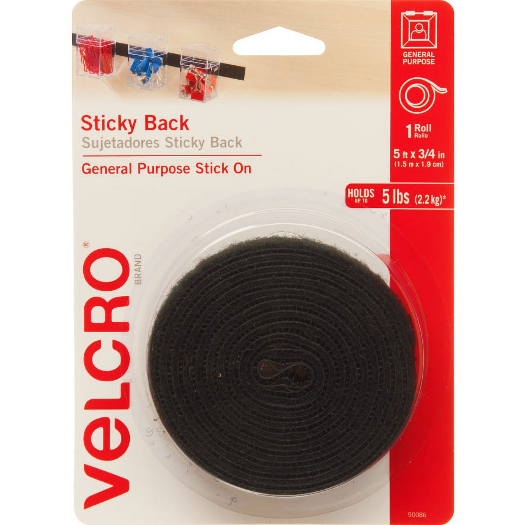 Velcro® Sticky Back Self Adhesive Hook & Loop Tape 1 IN x 5 FT - Black