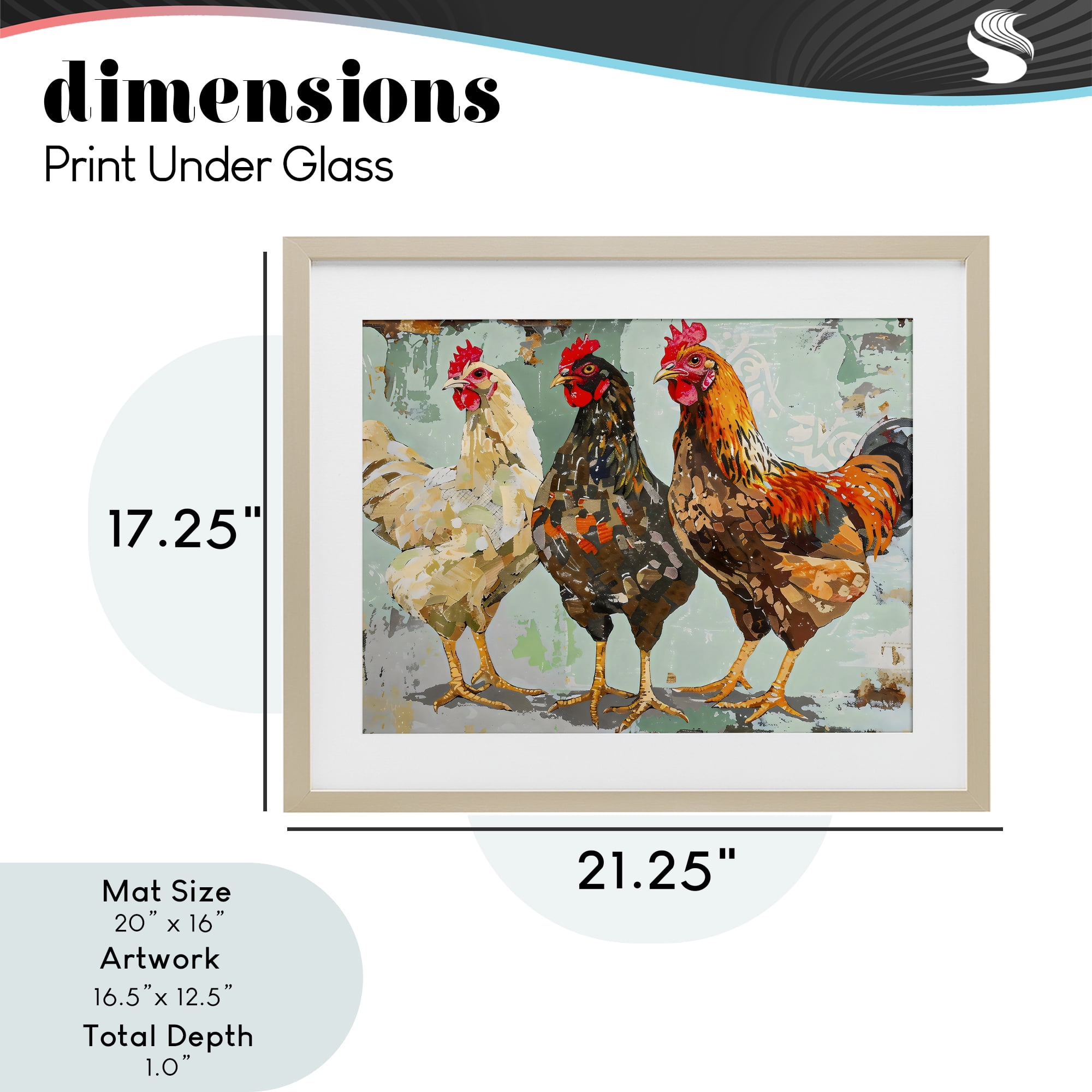 Stupell Industries Abstract Chickens Trio Birch Framed Print Under Glass, design by Creative Studio