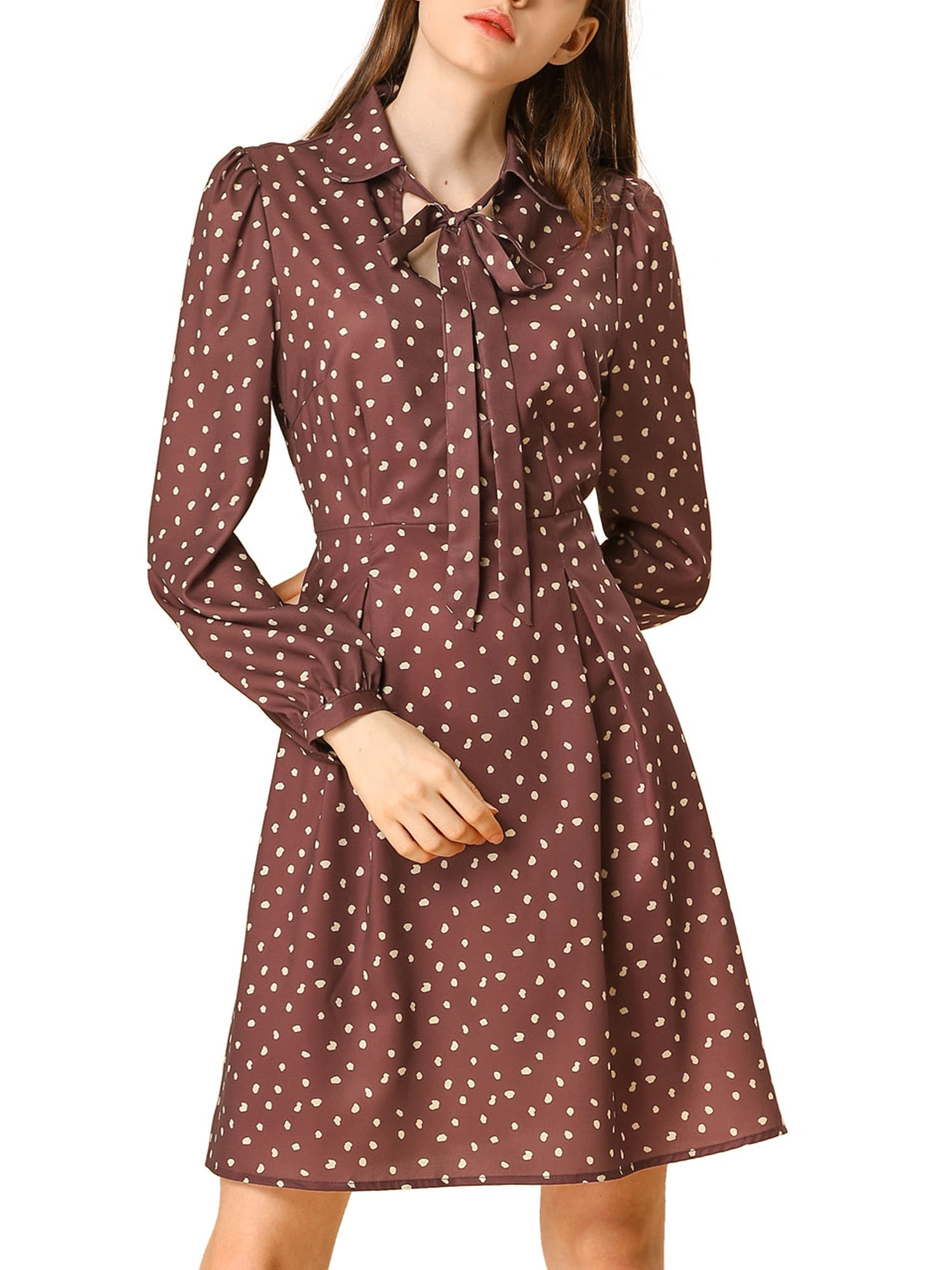 Unique Bargains Unique Bargains Women's Retro Dots Print Button Long