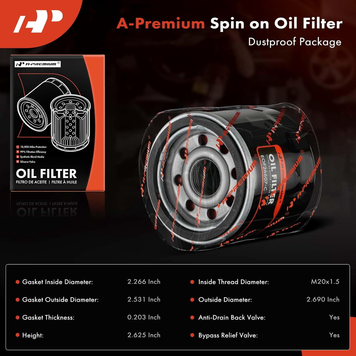 A-Premium 4-PC 10K Miles Protection Spin On Oil Filter Compatible with Ford & Chevy & for Toyota & for Honda & Nissan & Subaru & Kia & Mazda & Mitsubishi & Infiniti & Smart & Suzuki & Saab & Mercury