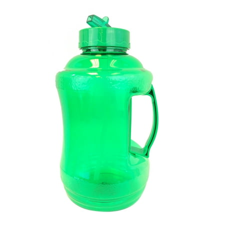 Liter Water Bottle - 1.68 Liter BPA FREE Reusable Plastic Drinking Water Bottle Jug Container with Plastic Handle and Drinking Straw - Green