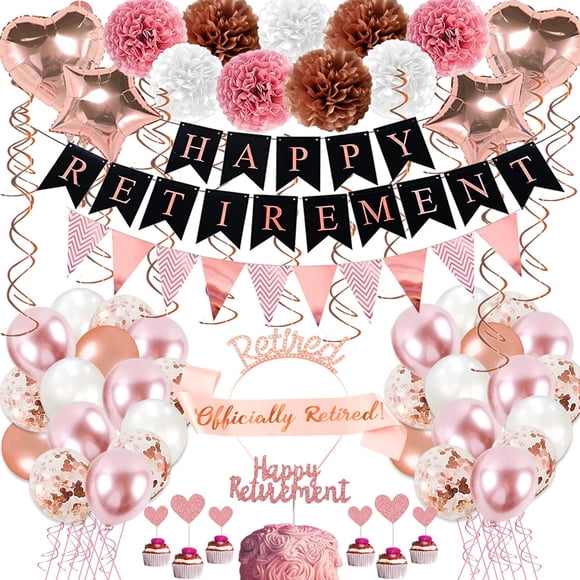 Decoraciones para fiestas de jubilación Bluegogo, oro rosa, 63 unidades