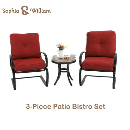 Sophia&William 3-Piece Outdoor Bistro Set Patio C-Spring Chairs and Table Set Red