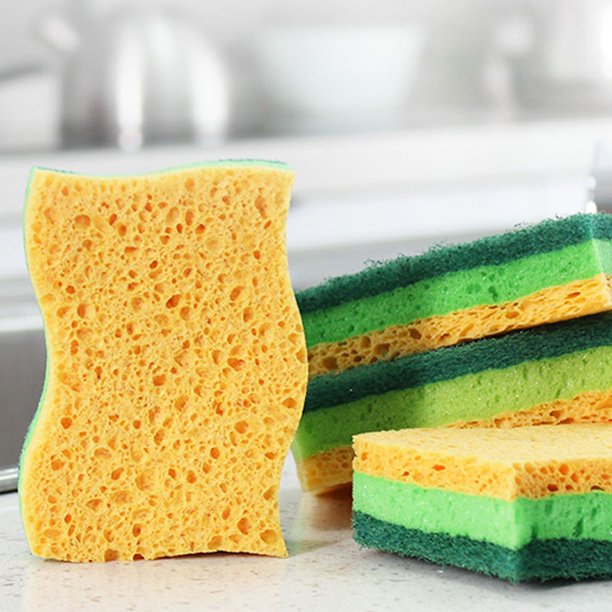 Esponjas de fregar de celulosa resistentes – 16 piezas, esponjas de fregar de doble cara para limpieza de cocina, esponjas resistentes a arañazos para cubiertos, estropajos de alta eficiencia para oll