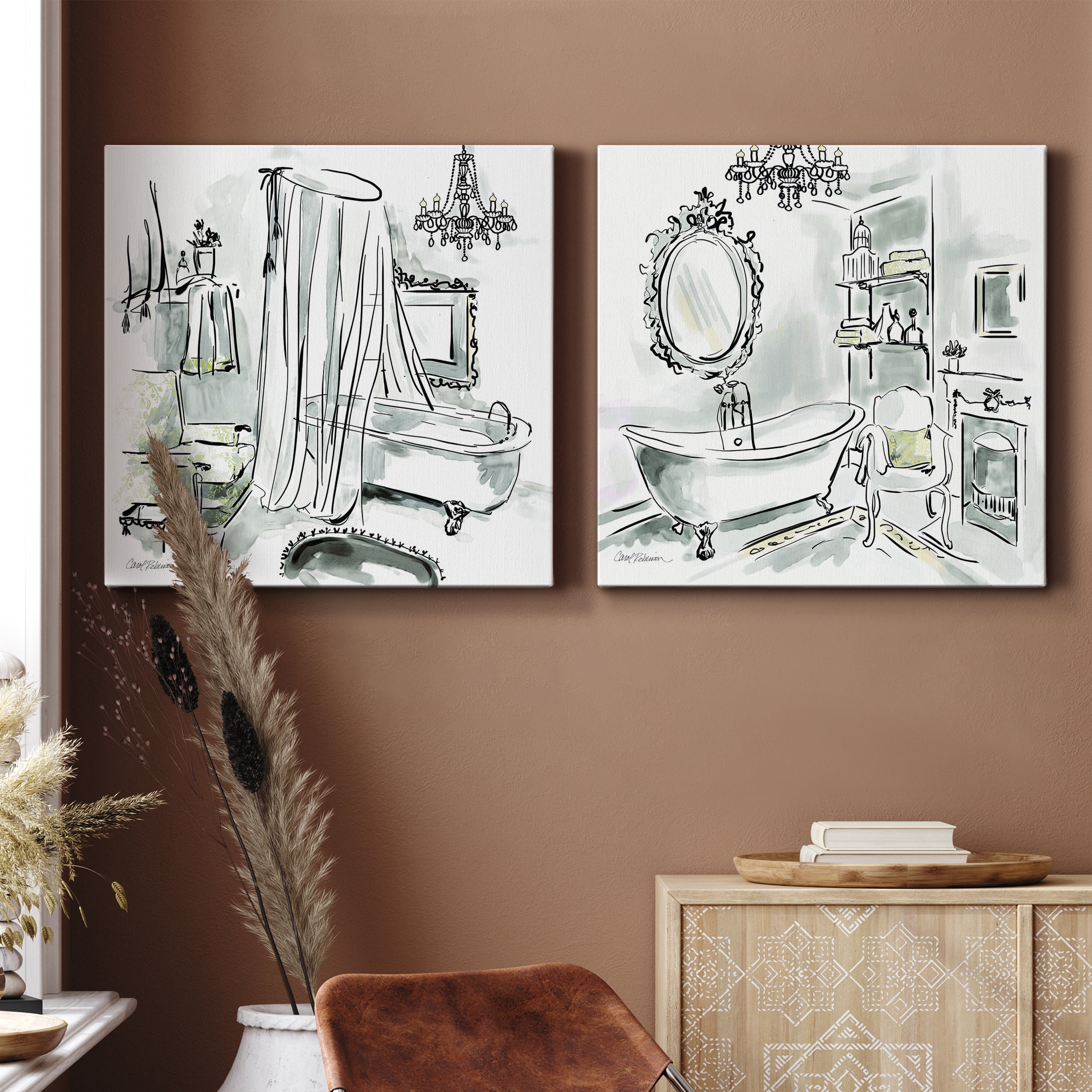 Opulent Bath I - Premium Gallery Wrapped Canvas - Ready to Hang Set of 2 - 10 x 10 Each