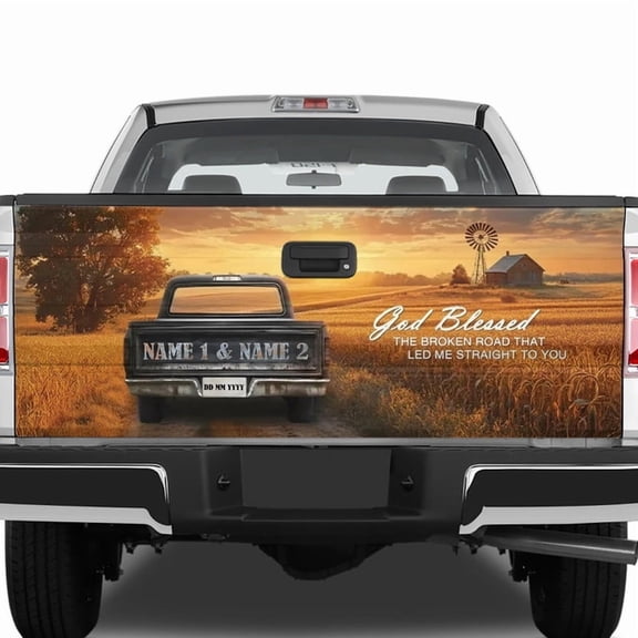 Lotusprinthandmade Personalized God Blessed Faith Theme Tailgate Wrap 2 Sizes (24"x58") – Faith Tailgate Wrap