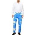 thumbnail image 2 of INSPIRE CHIC Men's Pant Diamond Plaid Pattern Regular Fit Color Block Suit Trousers 30 Blue White, 2 of 6
