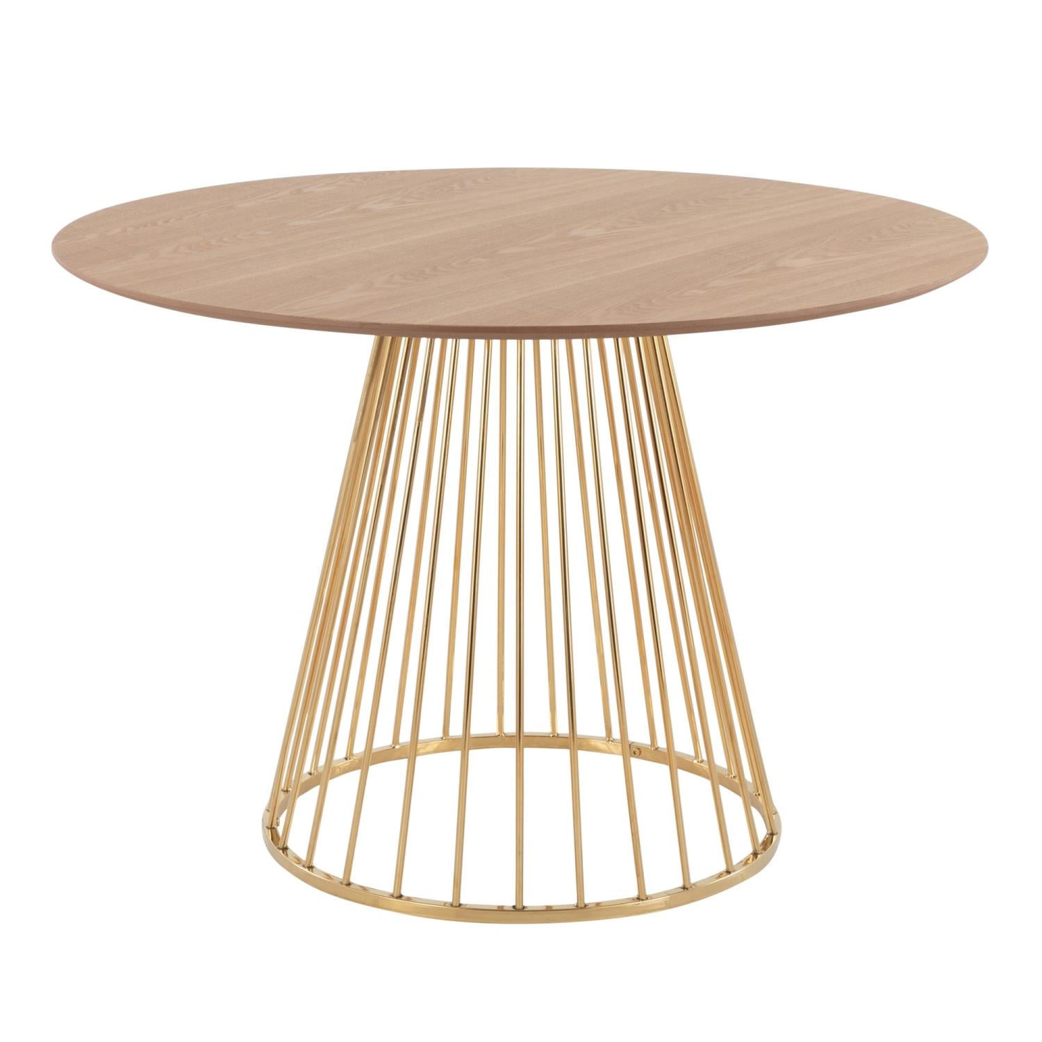 Lumisource Canary Dining Table In Gold Metal And Natural Wood DT-CANARY2 AUNA