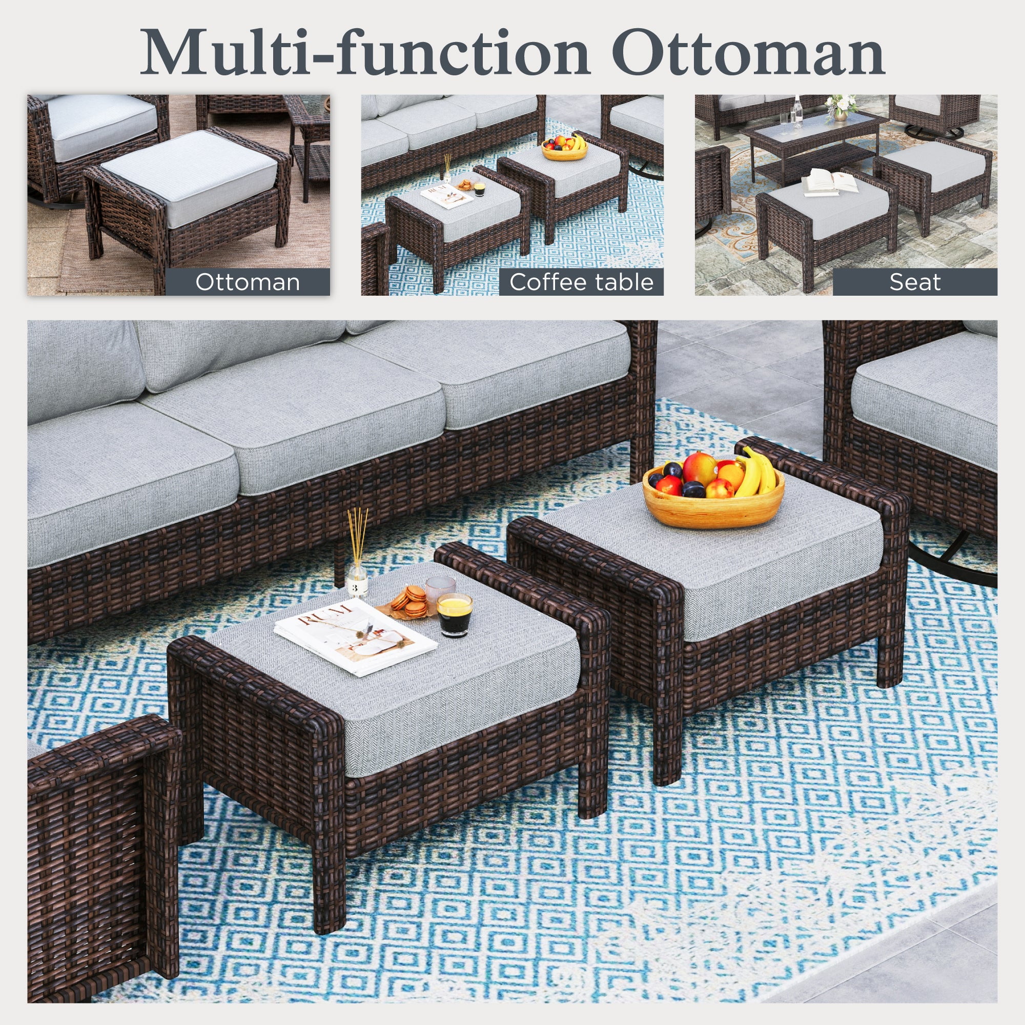 Sophia & William 5 Pieces Patio Furniture Set with Swivel Chairs 7-Seat Wicker Outdoor Conversation Set with 5.5" Thickened Cushions