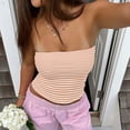 thumbnail image 2 of APEXFWDT Women's Striped Tube Tops Strapless Bandeau Tops Double Lined Slim Fit Summer Y2K Going Out Tank Tops for Girls，XL,Orange, 2 of 9