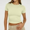 thumbnail image 2 of LISTHA Womens Summer Crop Tops Short Sleeve Tight Workout Crew Neck Tees Y2k Going Out Summer Shirt cream color XL, 2 of 7
